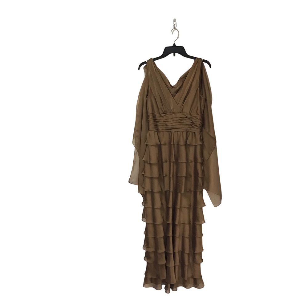 Patra Brown Ruffle Chiffon Formal Party Formal Dress Women's Size 10